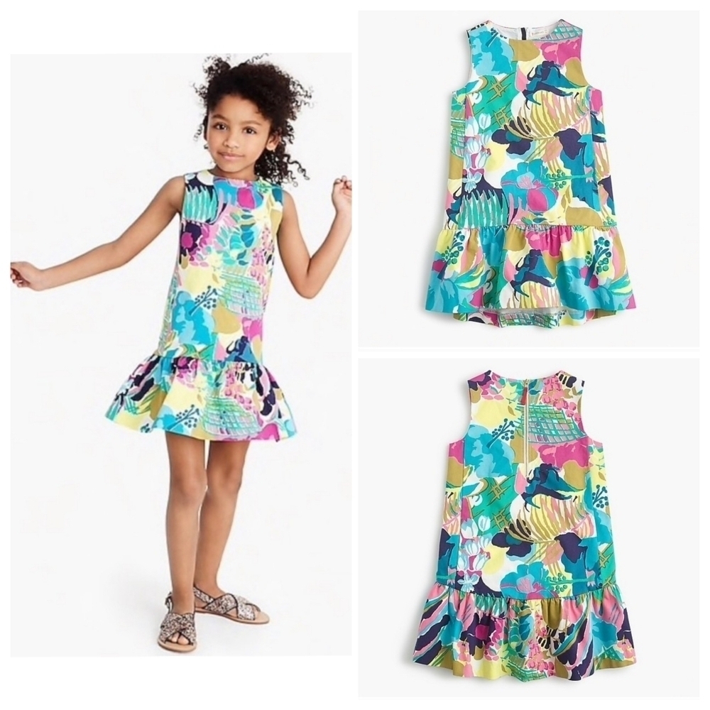 Crewcuts Drop Waist Ruffle Hem Dress in Seaside Floral